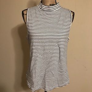 New black & white striped mock neck tank